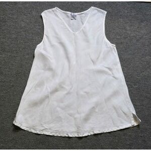 Match Point 100% Linen V-neck White Tank Top Size LARGE Summer/vacation